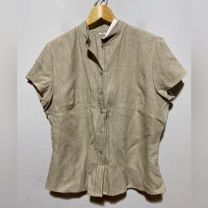 NWT Richard Malcolm 100% Linen Short Sleeve Shirt  Tan/Khaki Mandarin Collar XL